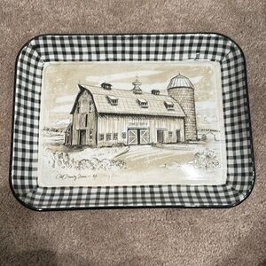 Creative Co-Op Black and White Farm Enamel Tray